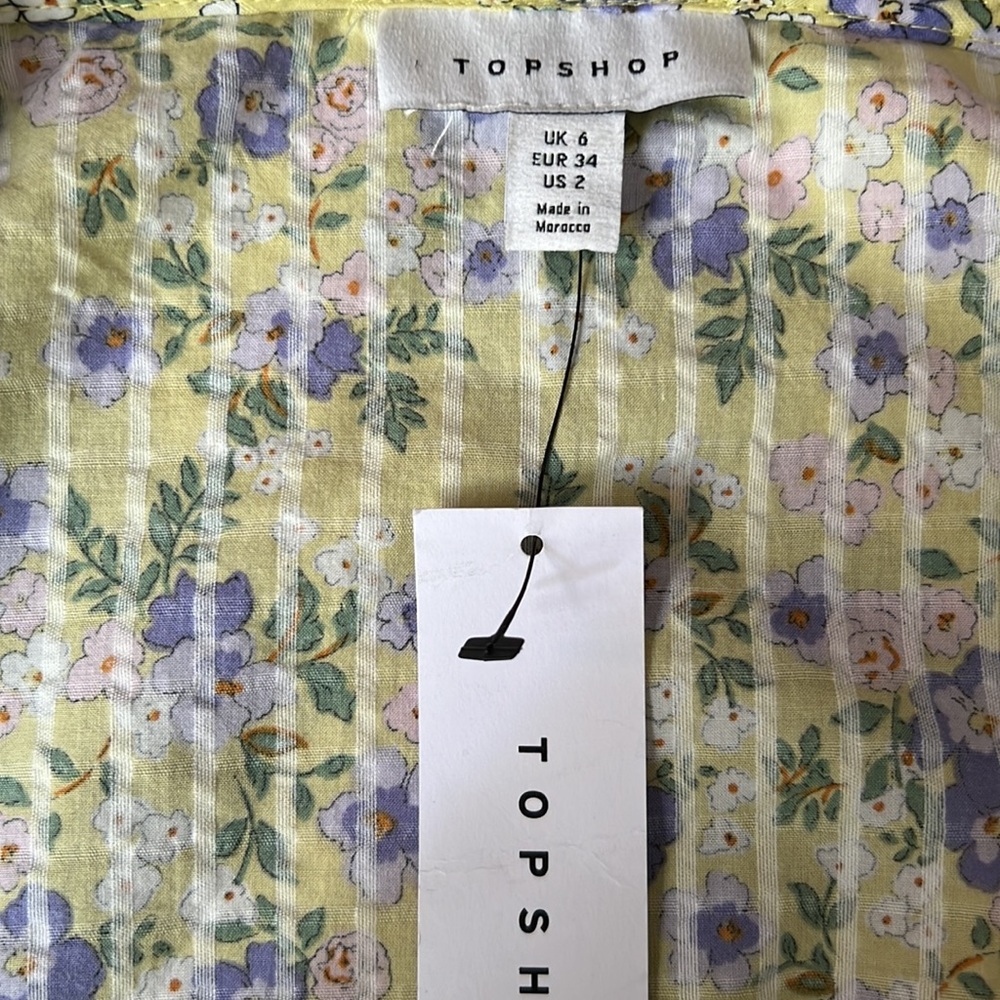 Topshop Floral Long Puff Sleeve Crop Top, Green - Size 2 - Picture 7 of 9